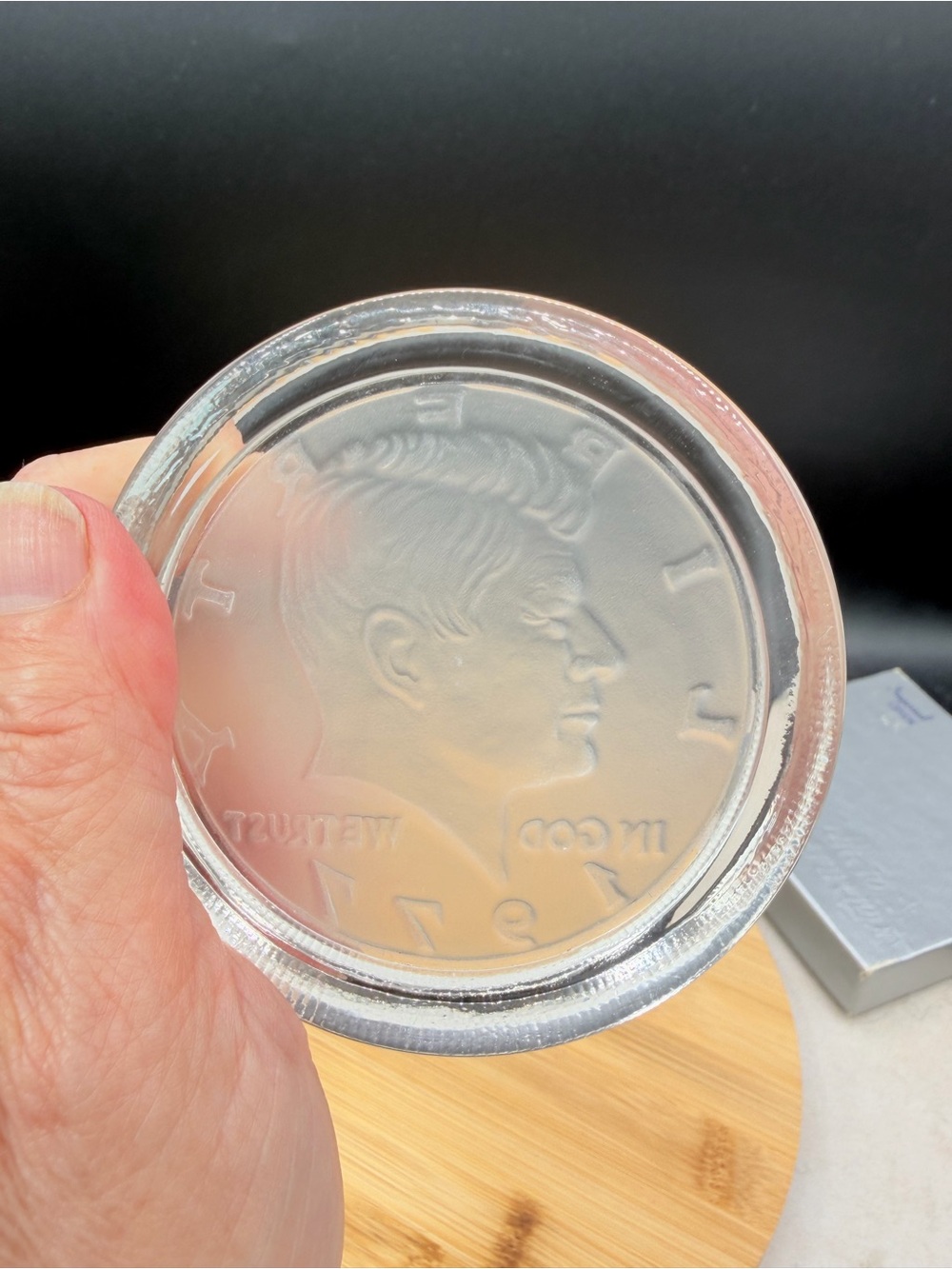 Vintage 1977 Imperial Glass Lenox Liberty Kennedy Half Dollar Glass Paperweight
